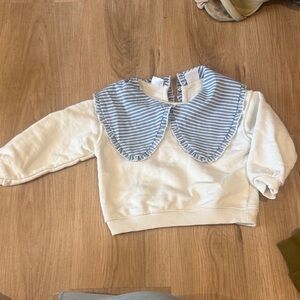 Zara Striped Peter Pan Collar White girls Sweater